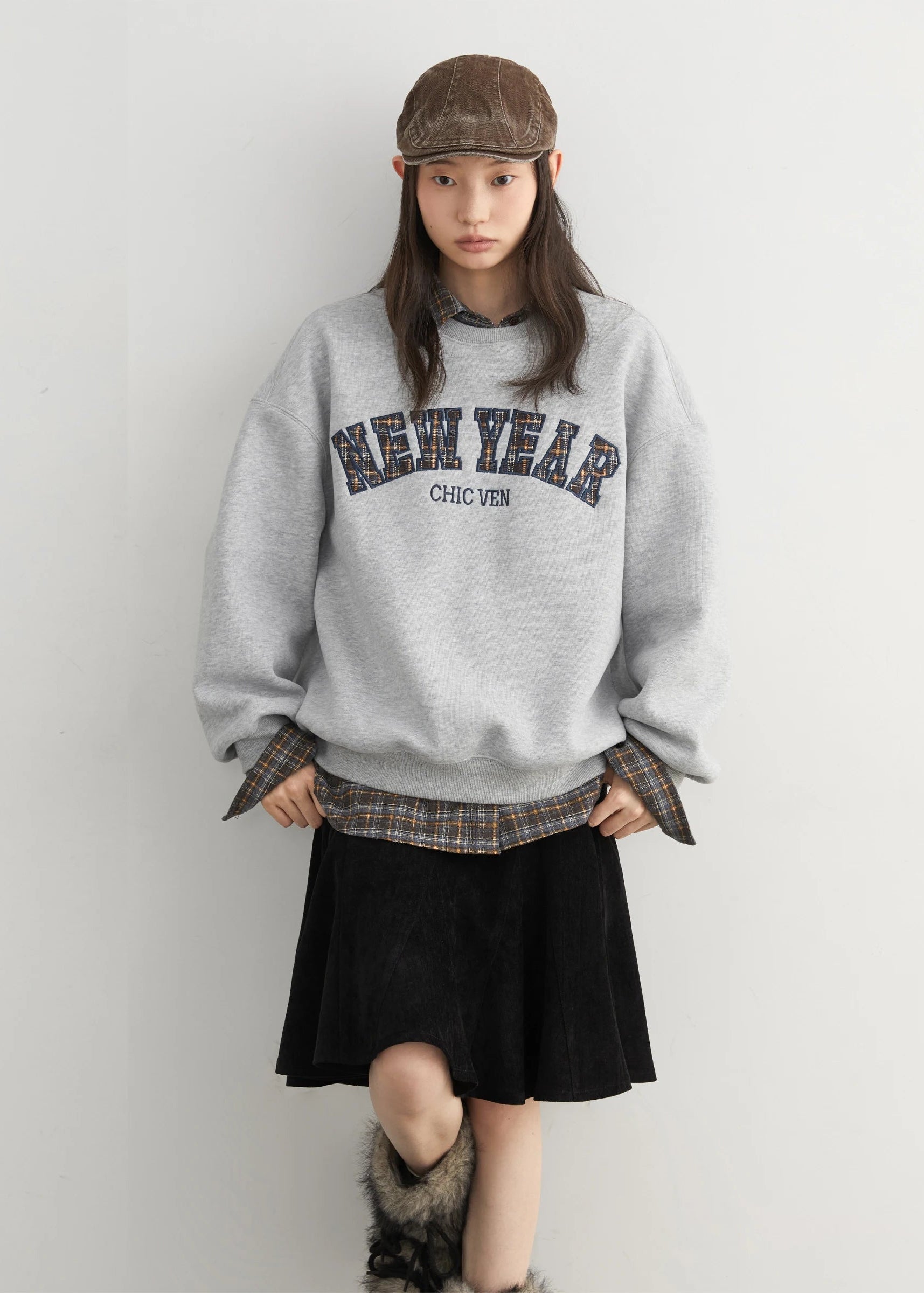 Letter Print Fleece Sweatshirt Casual Warm Pullover Loran