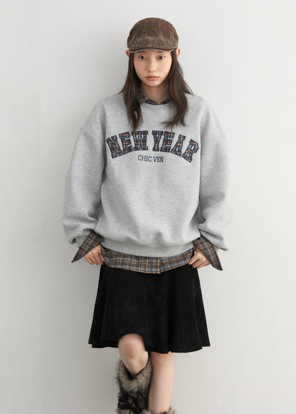 Letter Print Fleece Sweatshirt Casual Warm Pullover Loran
