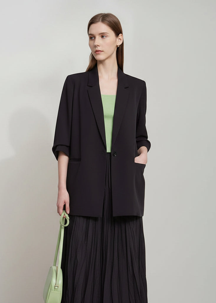 Amii Minimalist Women's Blazer Mujer 2025 Autumn New Solid Loose Seven-quarter Sleeve Lapel Button Commuter Suit Jacket 12512019 Loran