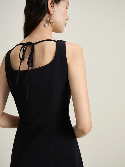 French Style Corrugated Collar Black Dress Loran