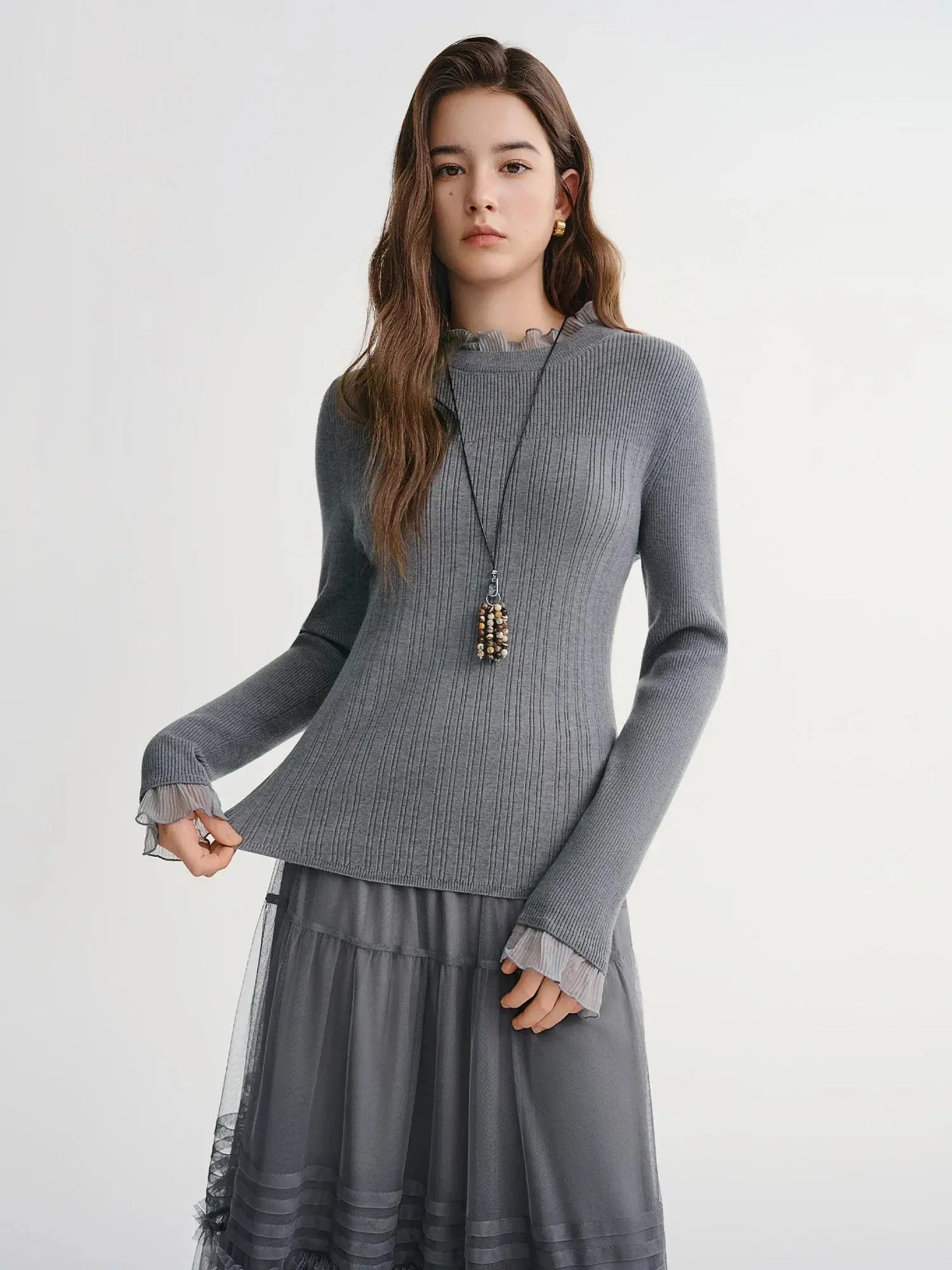 Chic Plus Size Lace Collar Knit Top - Winter Base Layer - Loran