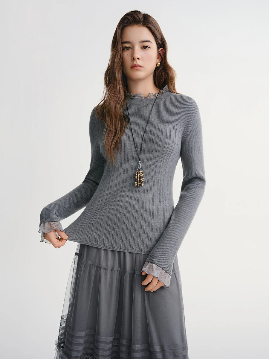 Chic Plus Size Lace Collar Knit Top - Slimming Winter Base Layer