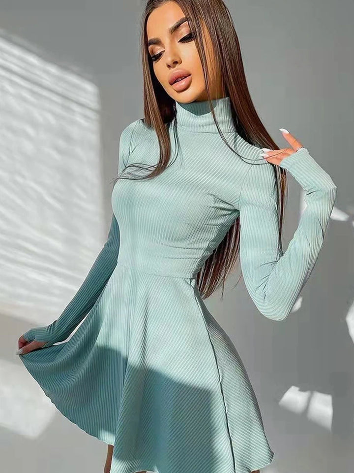 Elegant Solid Mini Dress Knitted - 3IN SMART Shop  #