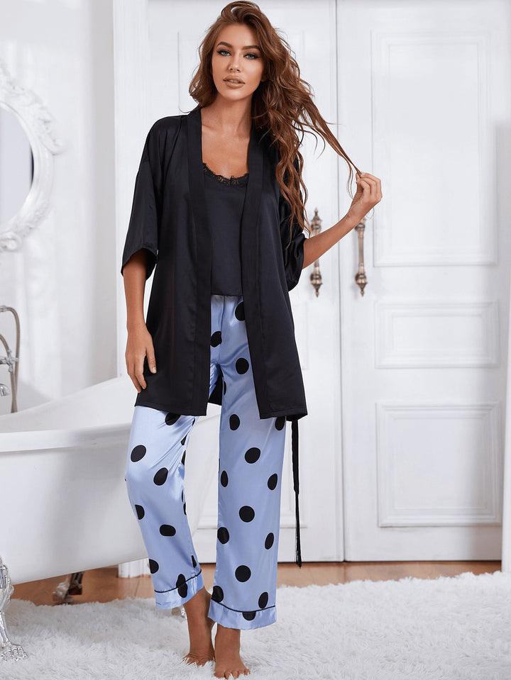 Cami, Robe, and Printed Pants Pajama Set - 3IN SMART Shop  #