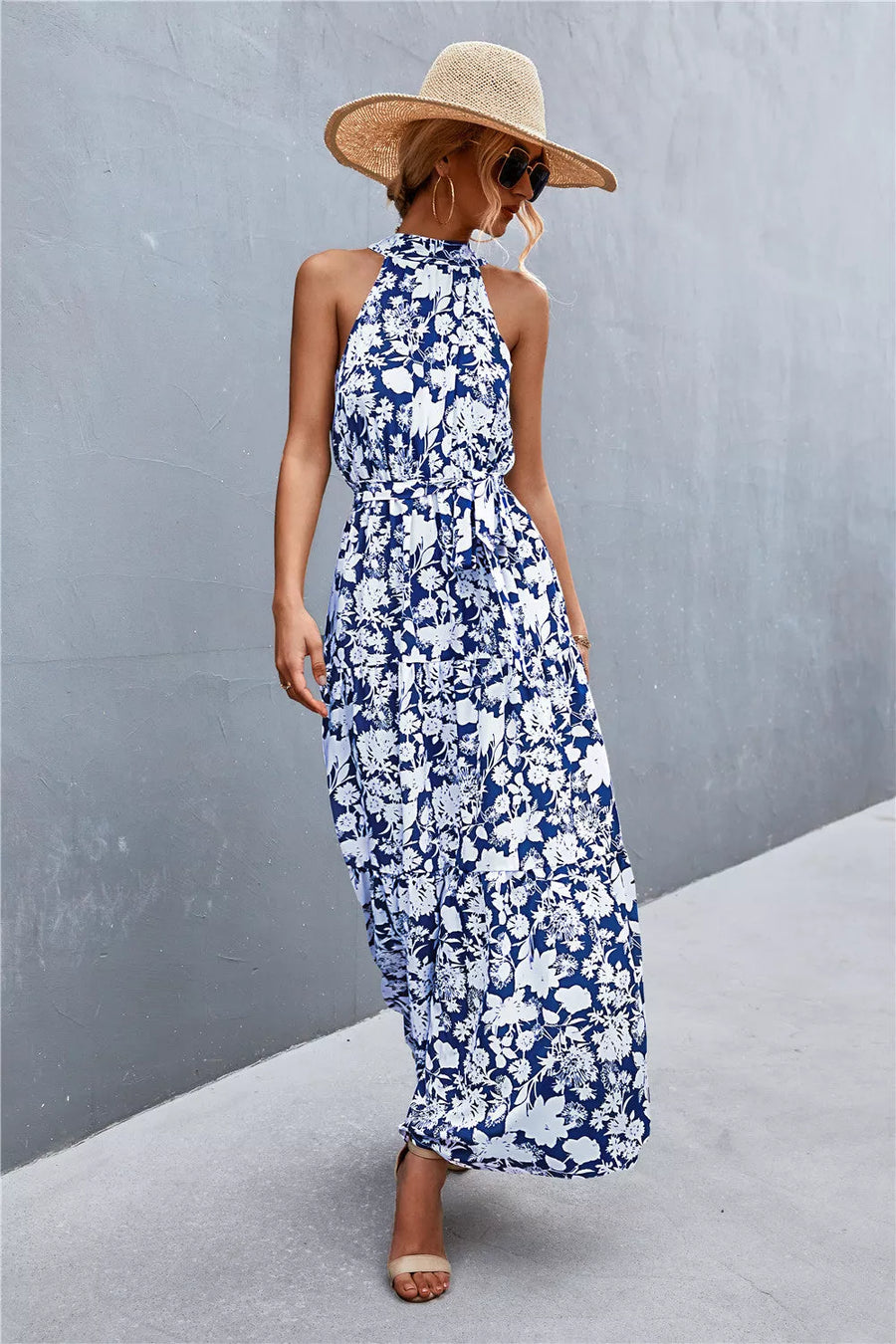 Printed Sleeveless Tie Waist Maxi Dress - 3IN SMART Shop  #