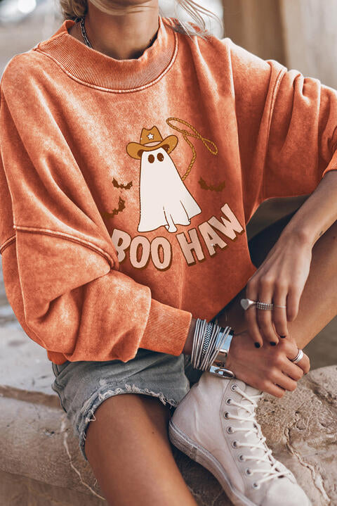 BOO HAW Ghost Graphic Dropped Shoulder Round Neck Sweatshirt - 3IN SMART Shop  #