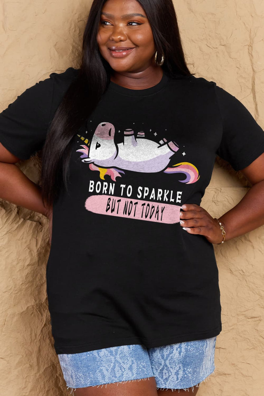 Full Size BORN TO SPARKLE BUT NOT TODAY Graphic Cotton Tee