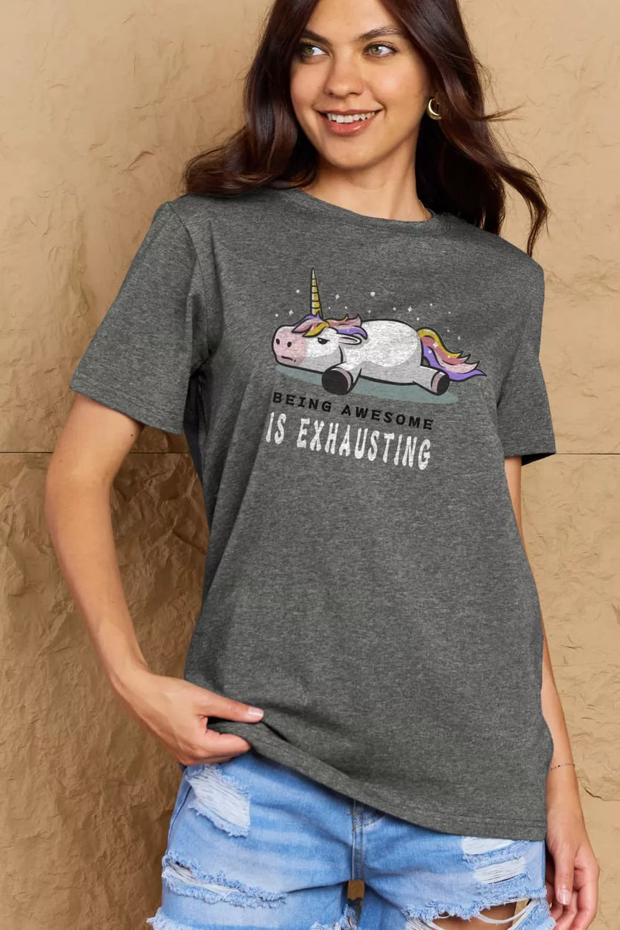 Full Size BEING AWESOME IS EXHAUSTING Graphic Cotton Tee