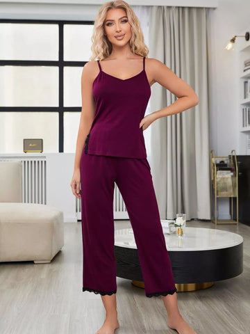 V-Neck Lace Pants Pajama Set - 3IN SMART Shop  #