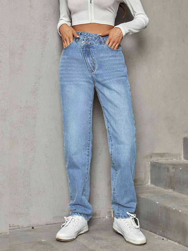 Asymmetrical Straight Leg Jeans - 3IN SMART Shop  #