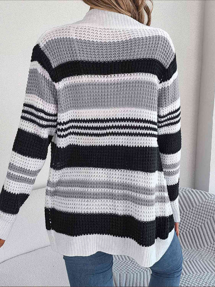 Striped Open Front Long Sleeve Cardigan - 3IN SMART Shop  #