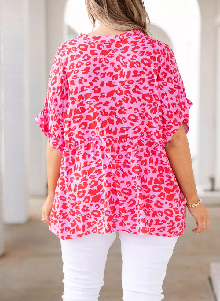 Plus Size Printed Notched Neck Half Sleeve Top - 3IN SMART Shop  #