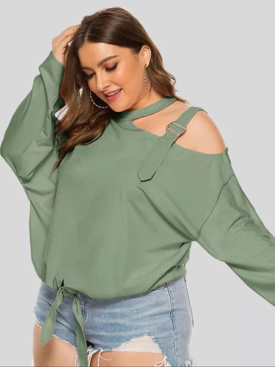 Plus Size Cold-Shoulder Tied Top - 3IN SMART Shop  #