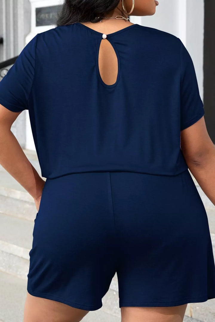 Plus Size Drawstring Waist Romper with Pockets - 3IN SMART Shop  #