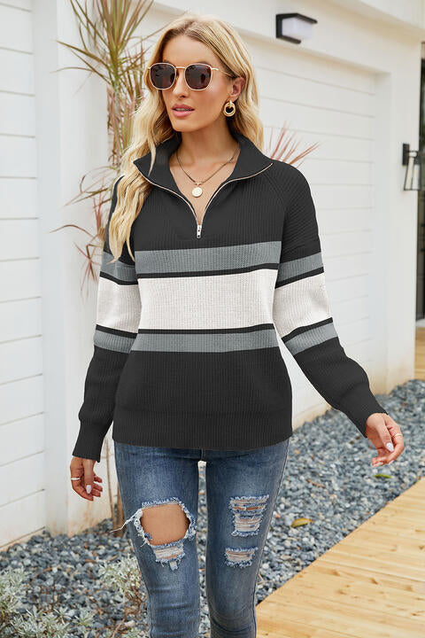 Quarter-Zip Collared Neck Sweater - 3IN SMART Shop  #