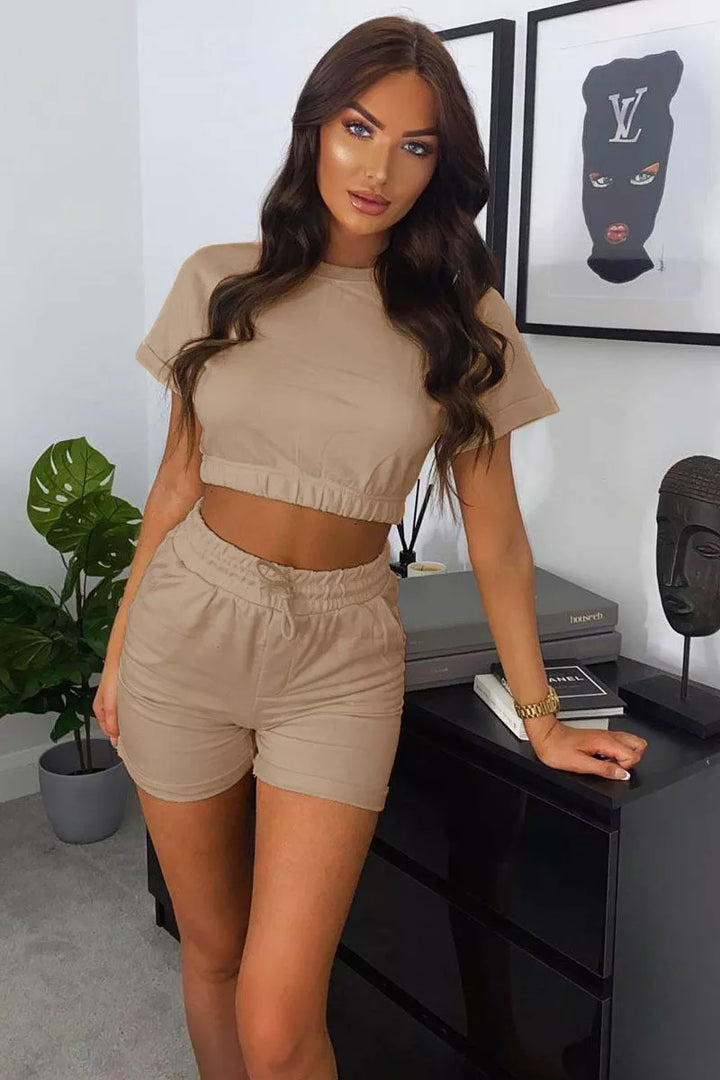 Short Sleeve Cropped Top and Drawstring Shorts Lounge Set - 3IN SMART Shop  #