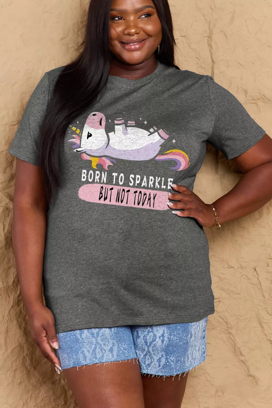 Full Size BORN TO SPARKLE BUT NOT TODAY Graphic Cotton Tee - 3IN SMART Shop  #