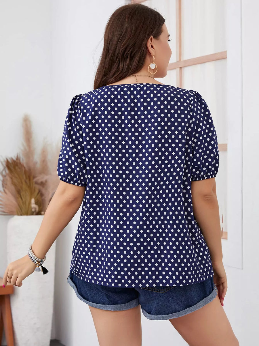 Plus Size Polka Dot Square Neck Blouse - 3IN SMART Shop  #