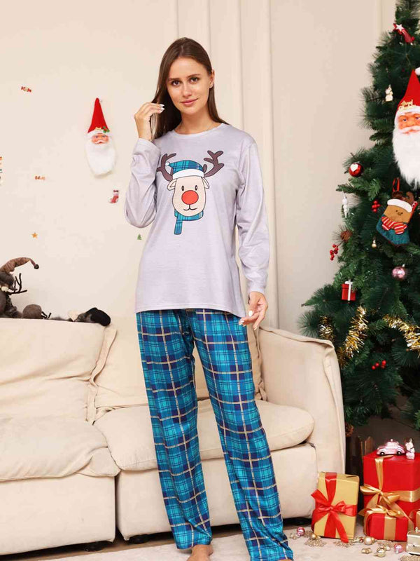 Full Size Rudolph Graphic Long Sleeve Top and Plaid Pants Set - 3IN SMART Shop  #