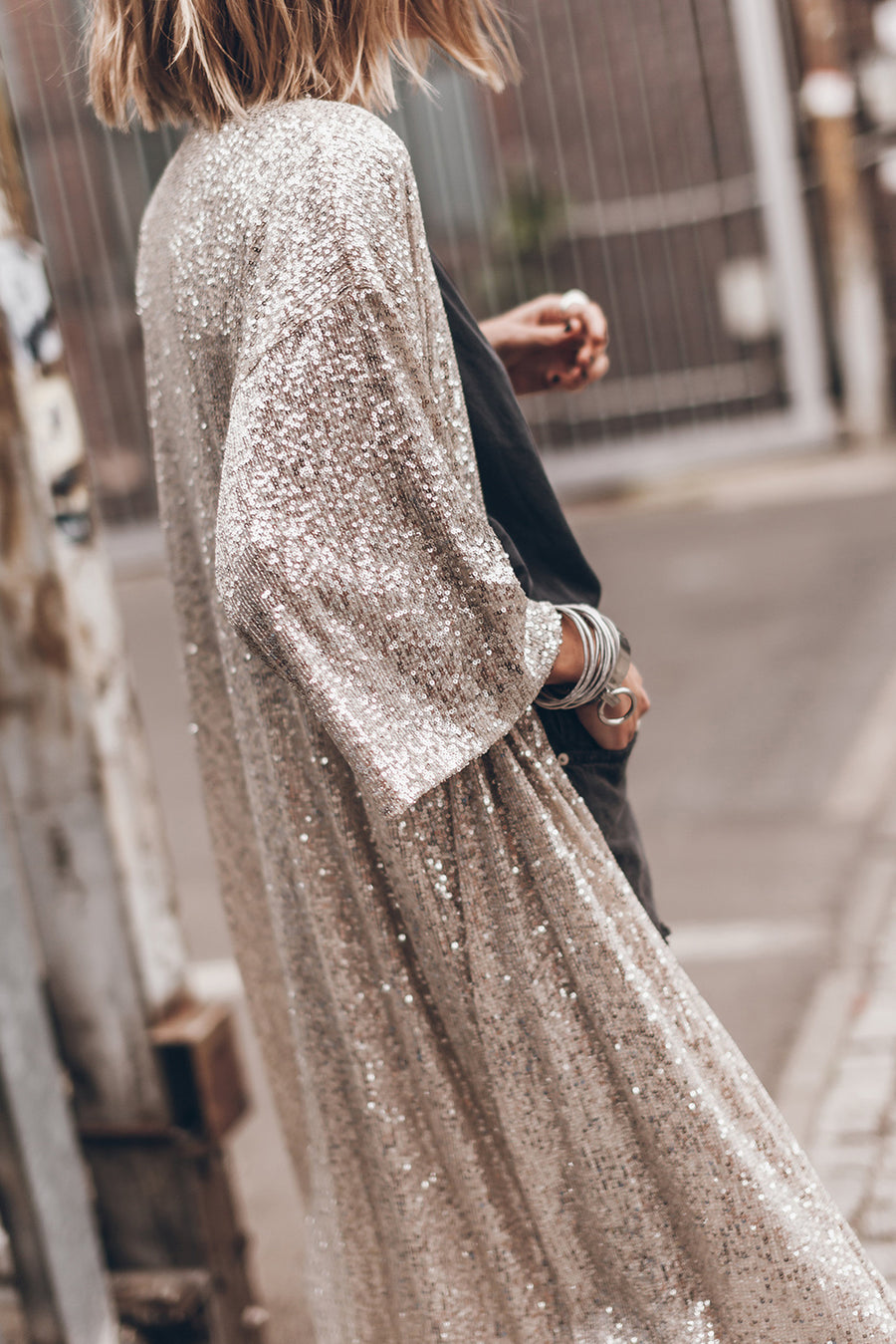 Sequin Open Front Duster Cardigan - 3IN SMART Shop  #