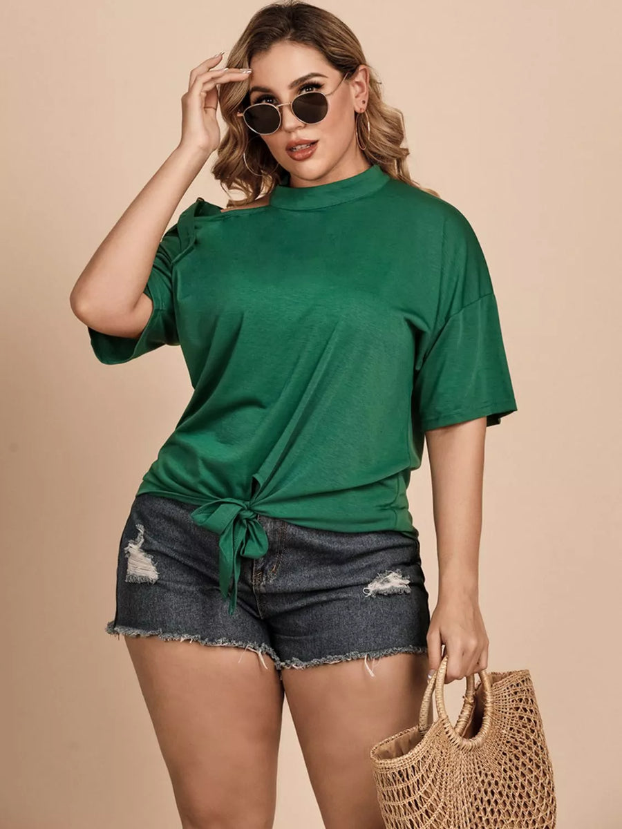 Plus Size Tied Cold-Shoulder Tee Shirt - 3IN SMART Shop  #