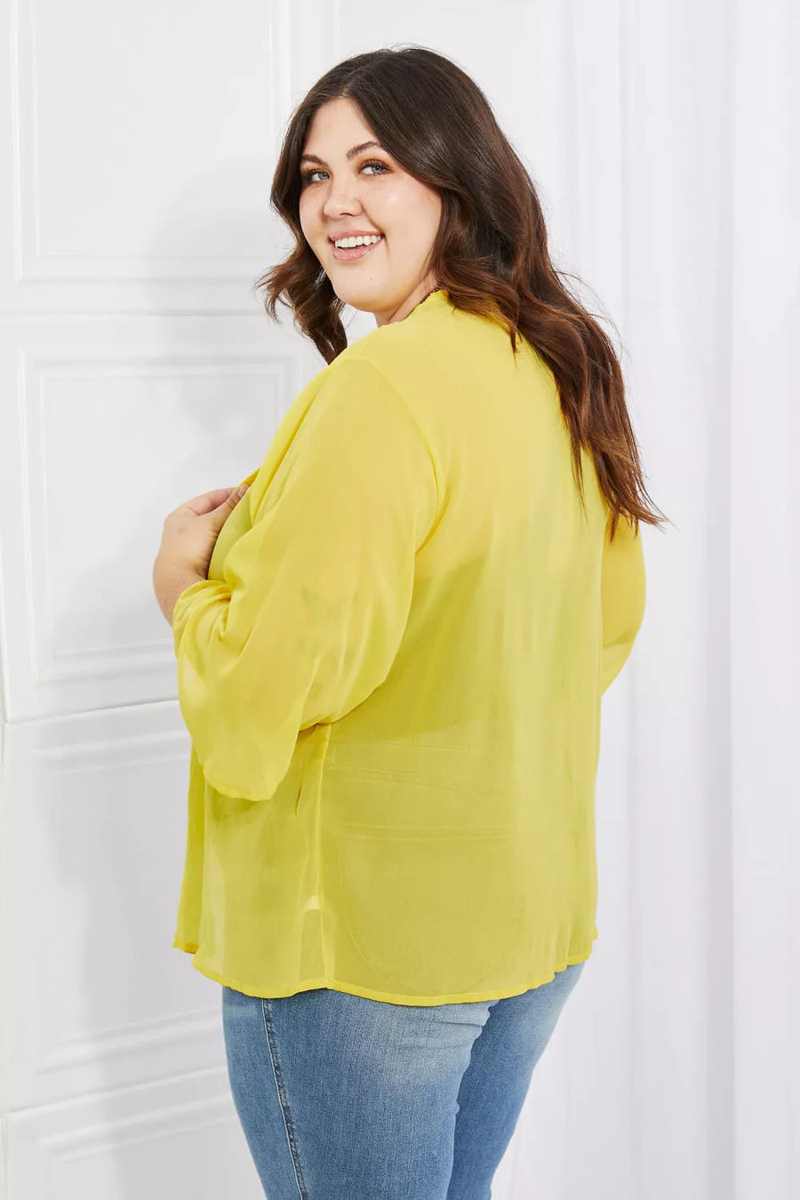 Full Size Chiffon Kimono in Yellow - 3IN SMART Shop  #