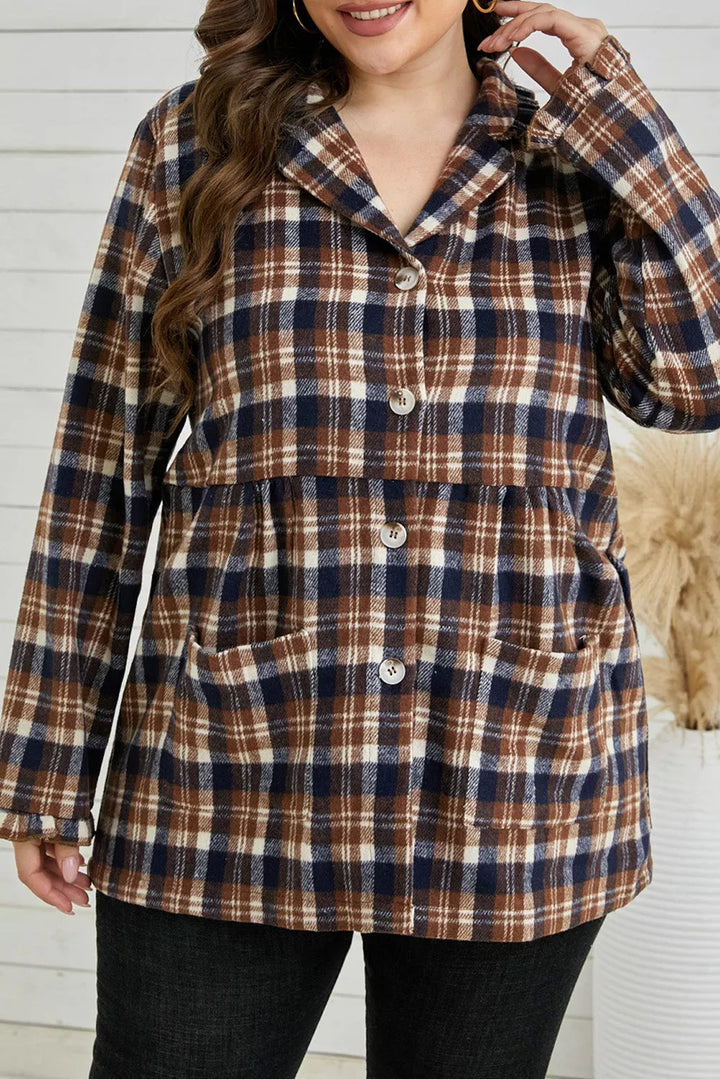 Plus Size Plaid Buttoned Collared Shacket Shirt - 3IN SMART Shop  #