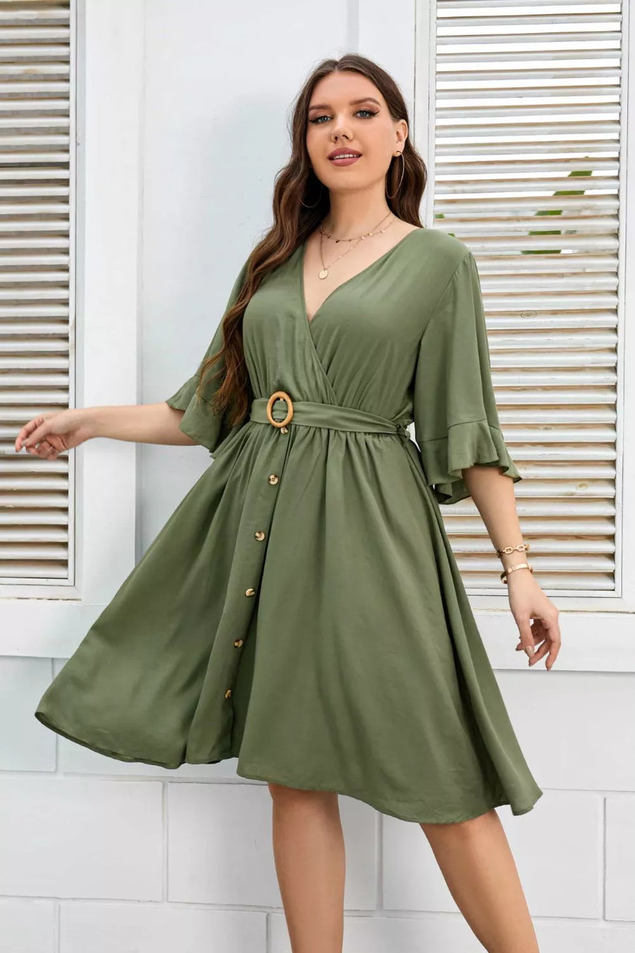 Plus Size Surplice Neck Half Sleeve Dress - 3IN SMART Shop  #