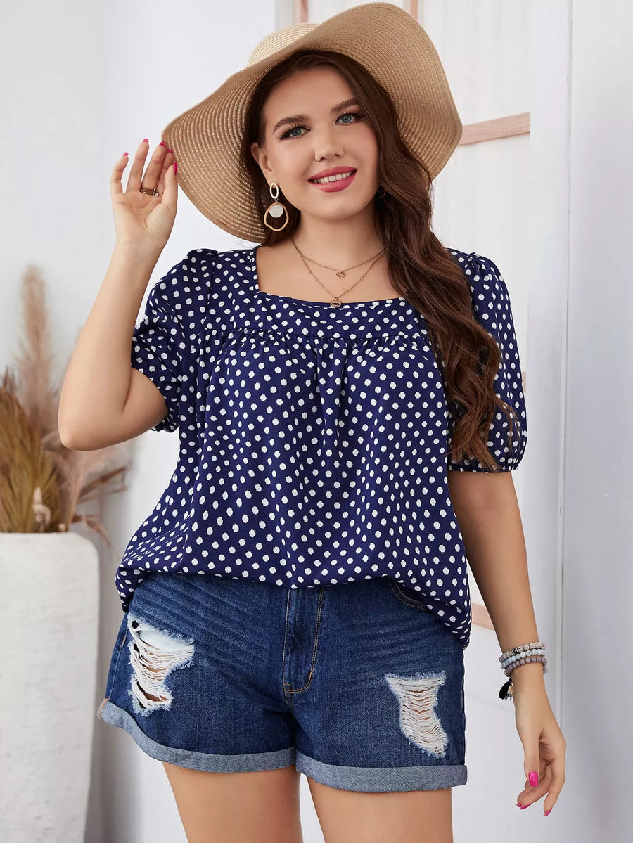 Plus Size Polka Dot Square Neck Blouse - 3IN SMART Shop  #