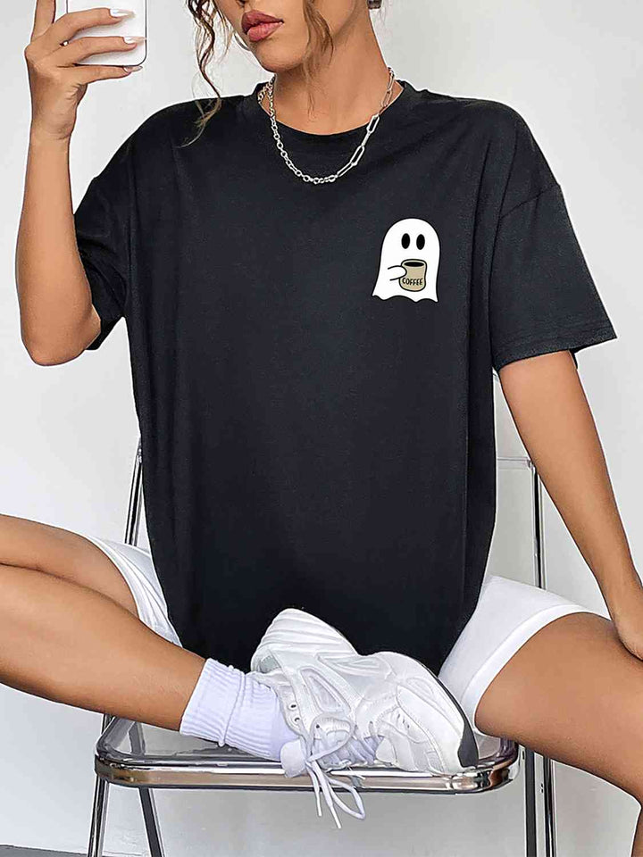 Round Neck Short Sleeve Ghost Graphic T-Shirt - 3IN SMART Shop  #