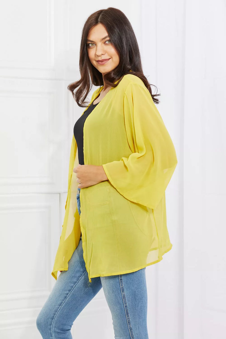 Full Size Chiffon Kimono in Yellow - 3IN SMART Shop  #