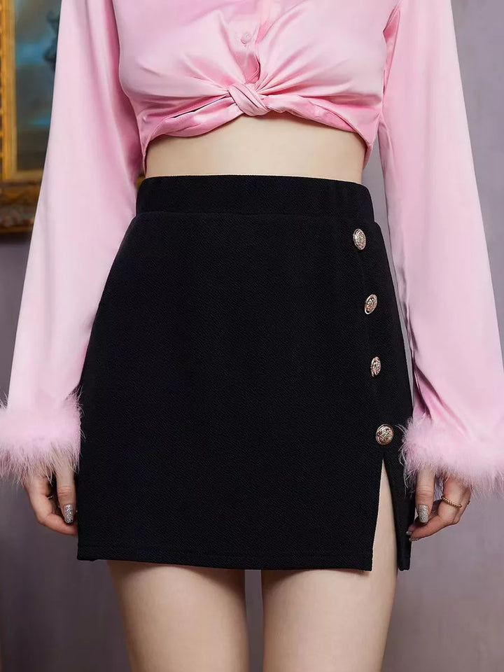 Button Slit Mini Skirt - 3IN SMART Shop  #
