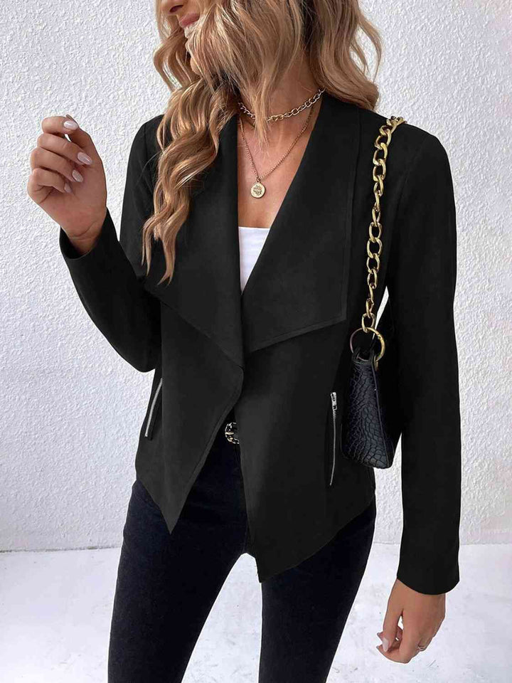 Collared Neck Long Sleeve Jacket - 3IN SMART Shop  #