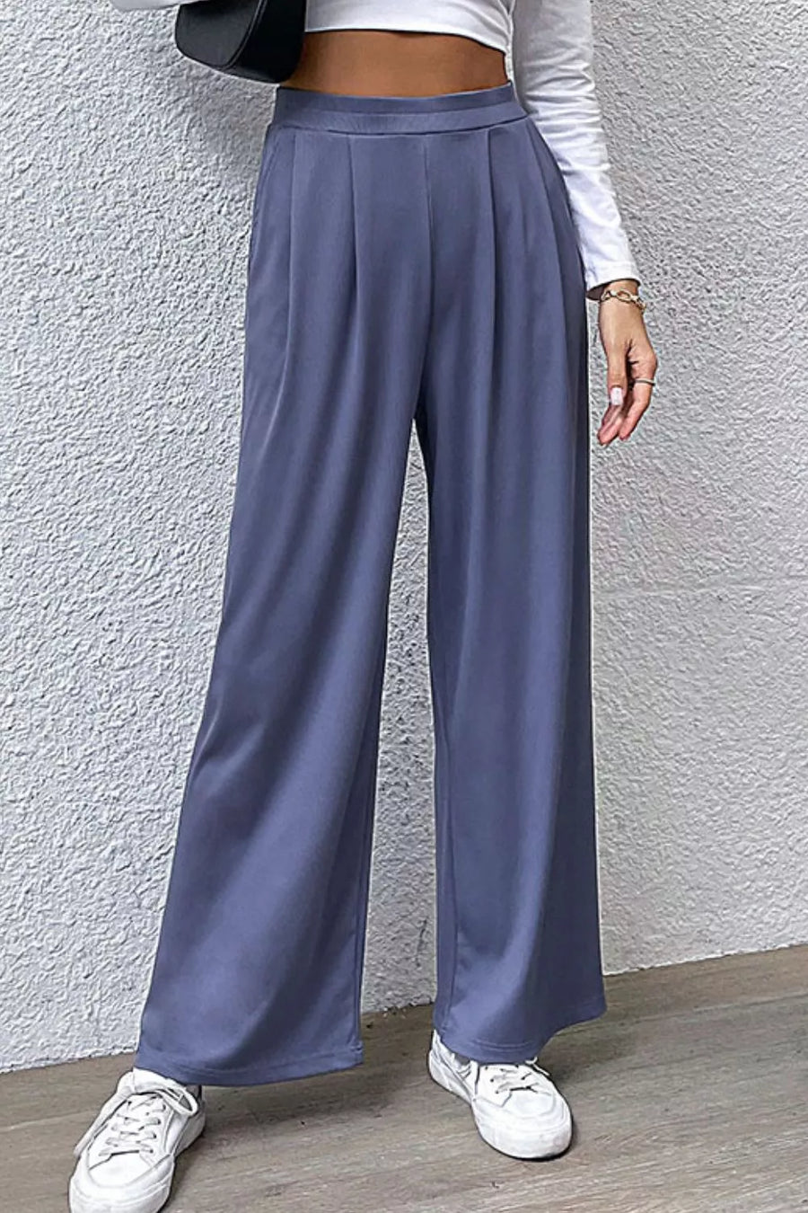 Pleated Detail Wide-Leg Pants with Pockets - 3IN SMART Shop  #