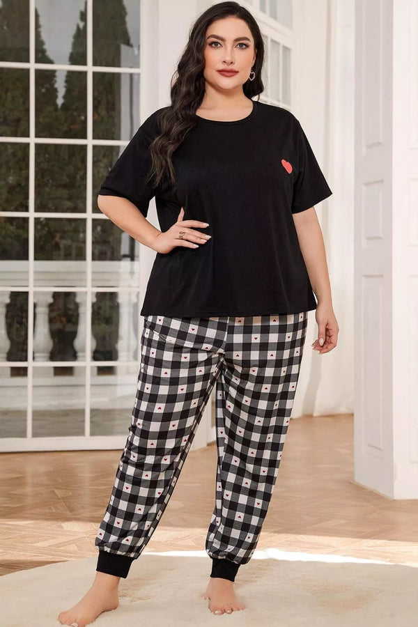 Plus Size Round Neck Short Sleeve Two-Piece Lounge Set - 3IN SMART Shop  #