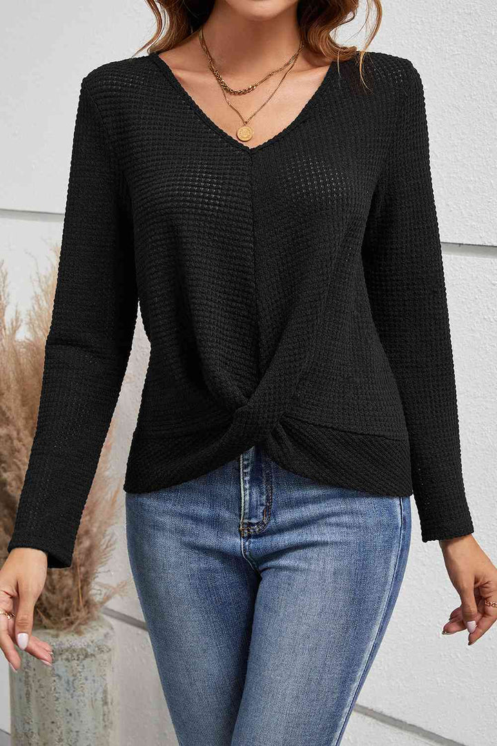 Lace Detail V-Neck Twisted Blouse - 3IN SMART Shop  #