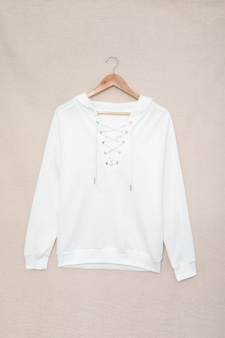 Lace-Up Dropped Shoulder Hoodie - 3IN SMART Shop  #