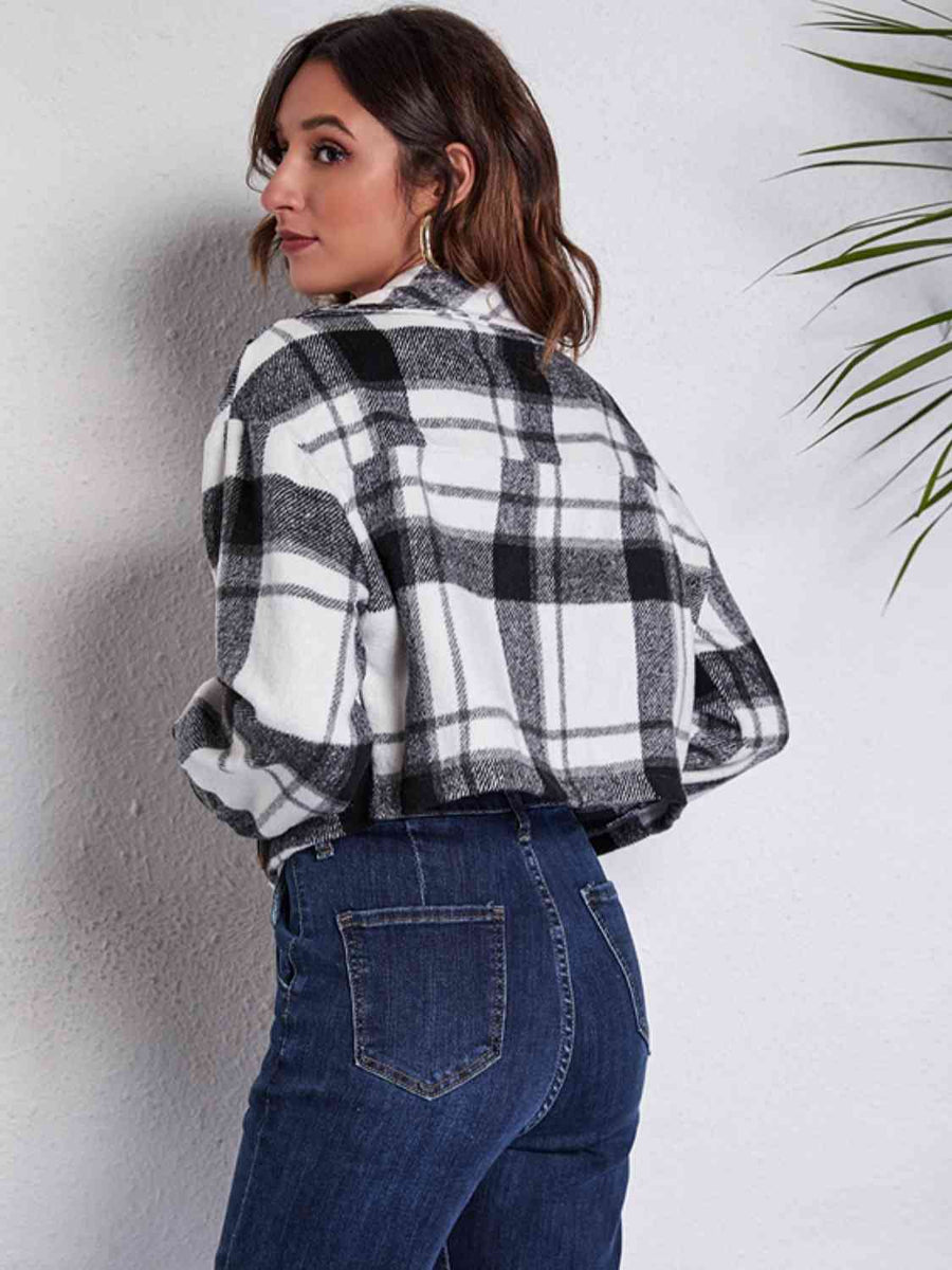 Plaid Button Front Jacket with pockets - 3IN SMART Shop  #