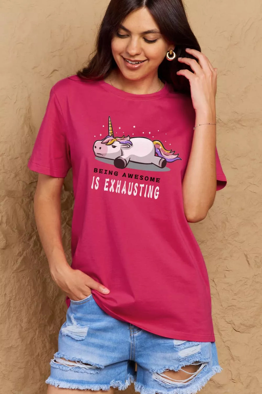 Full Size BEING AWESOME IS EXHAUSTING Graphic Cotton Tee - 3IN SMART Shop  #