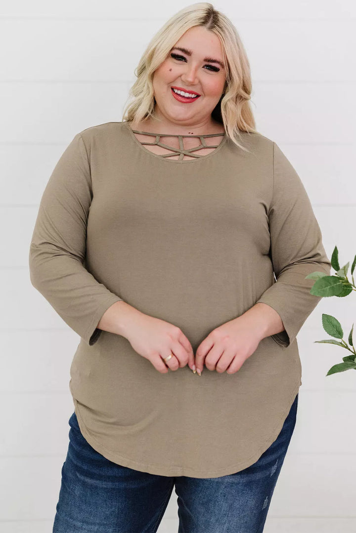 Plus Size Curved Hem Neck Detail Tee - 3IN SMART Shop  #