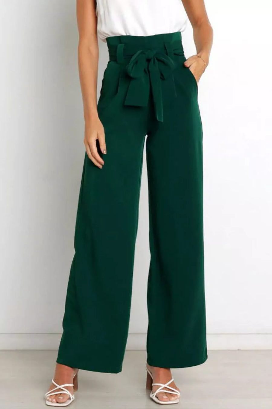 Tie Front Paperbag Wide Leg Pants - 3IN SMART Shop  #