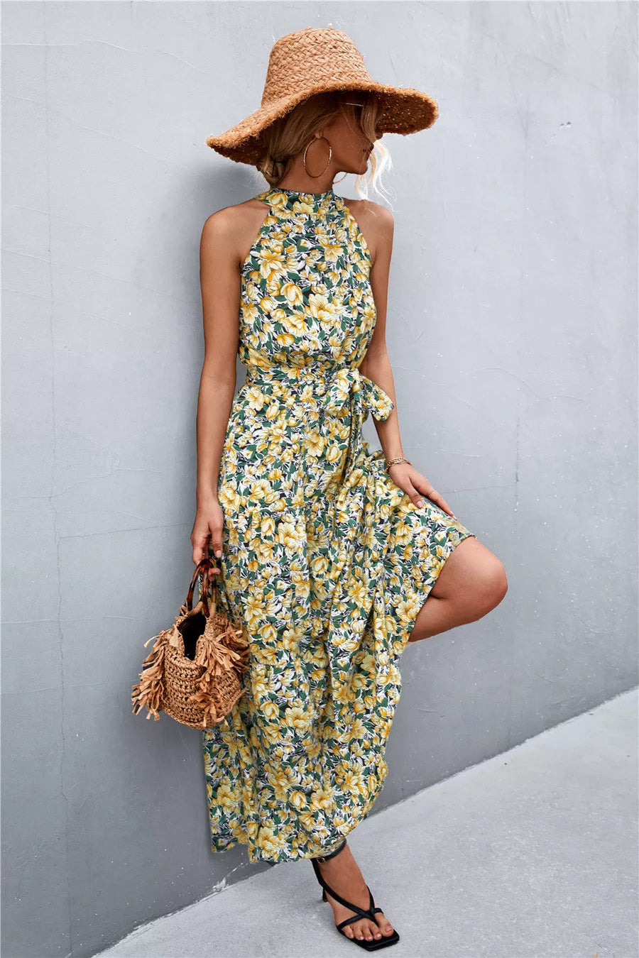 Printed Sleeveless Tie Waist Maxi Dress - 3IN SMART Shop  #