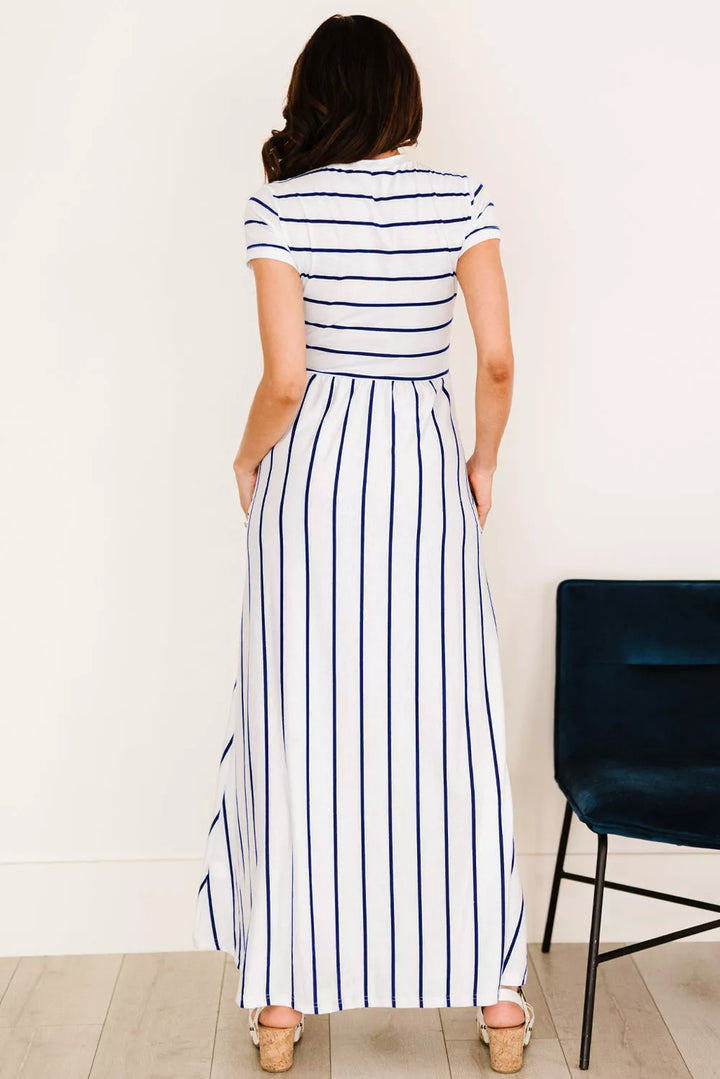 Striped Short Sleeve Crewneck Maxi Dress - 3IN SMART Shop  #