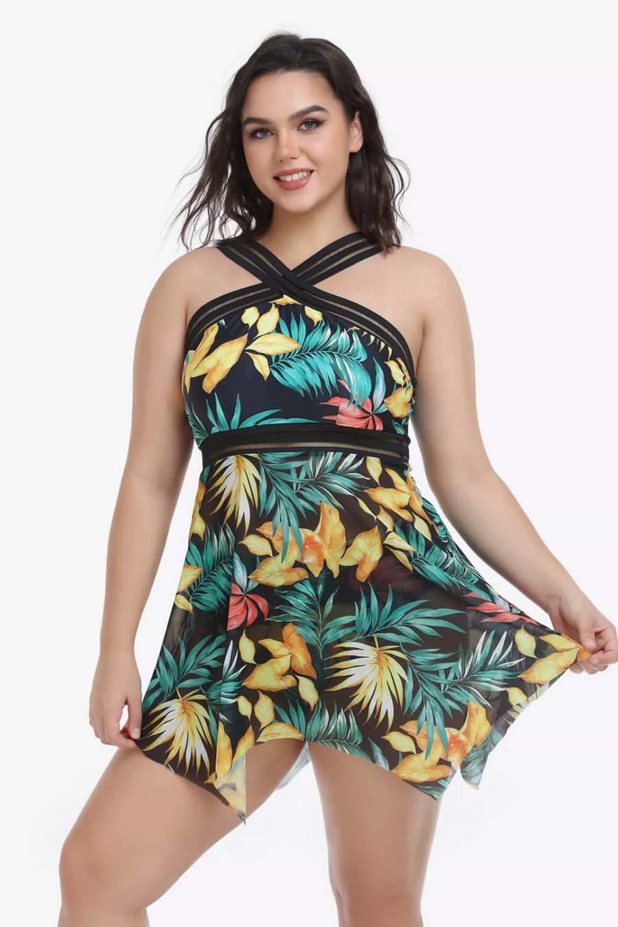 Plus Size Handkerchief-Hem Swim Dress and Bottoms Set - 3IN SMART Shop  #