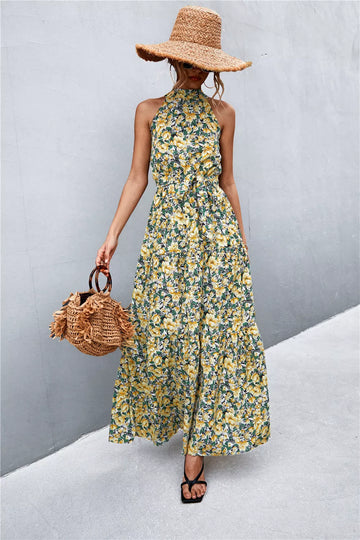 Printed Sleeveless Tie Waist Maxi Dress - 3IN SMART Shop  #