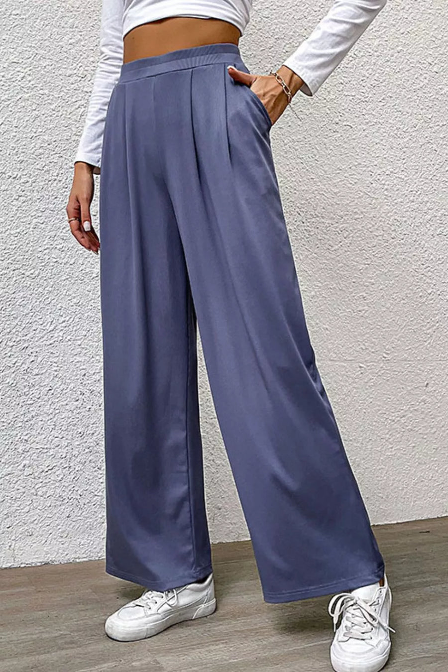 Pleated Detail Wide-Leg Pants with Pockets - 3IN SMART Shop  #