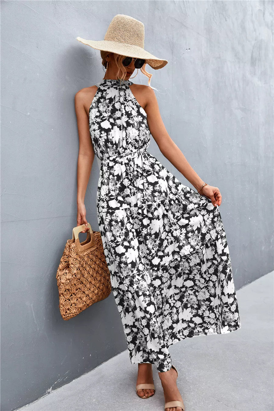 Printed Sleeveless Tie Waist Maxi Dress - 3IN SMART Shop  #