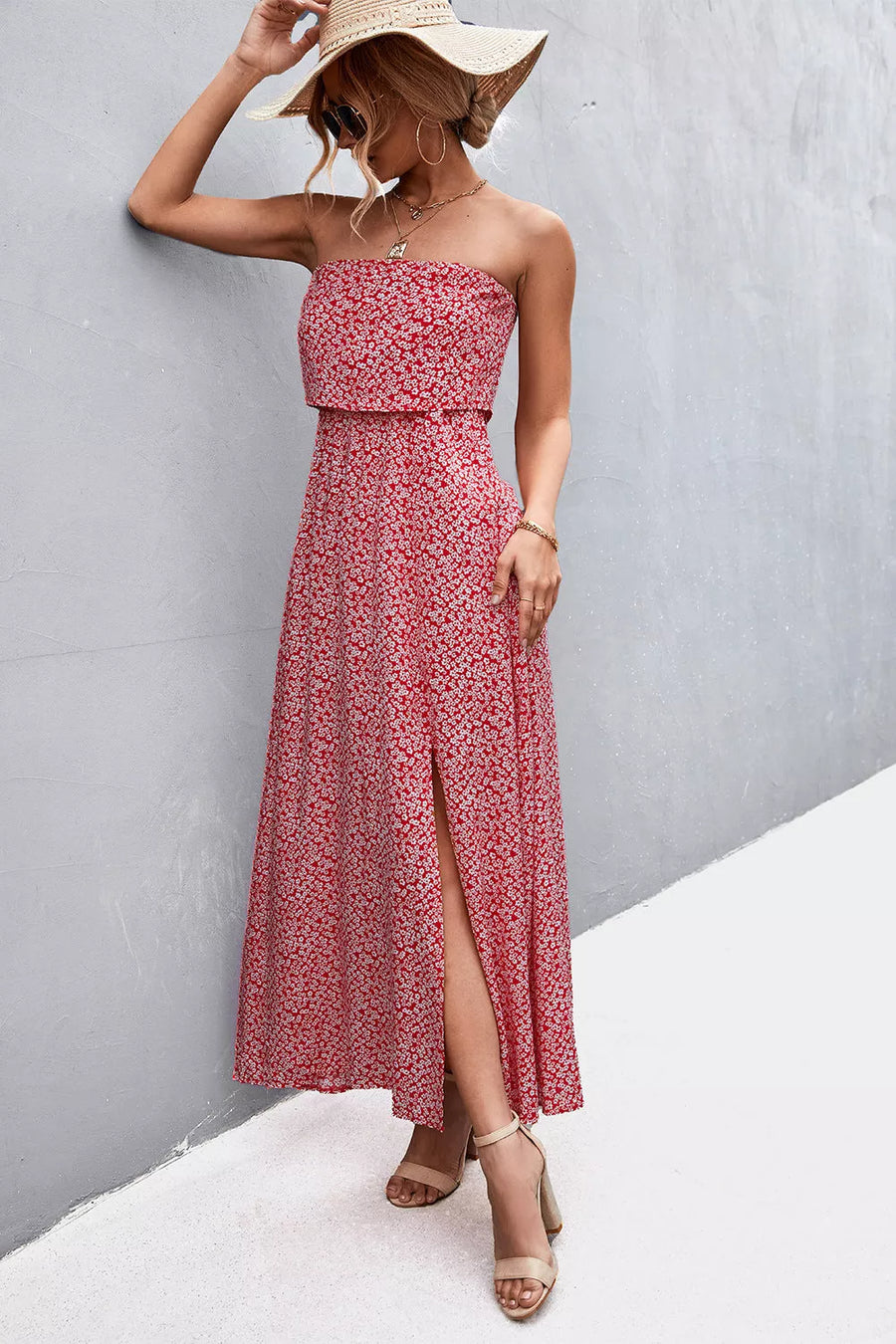 Strapless Split Maxi Dress - 3IN SMART Shop  #