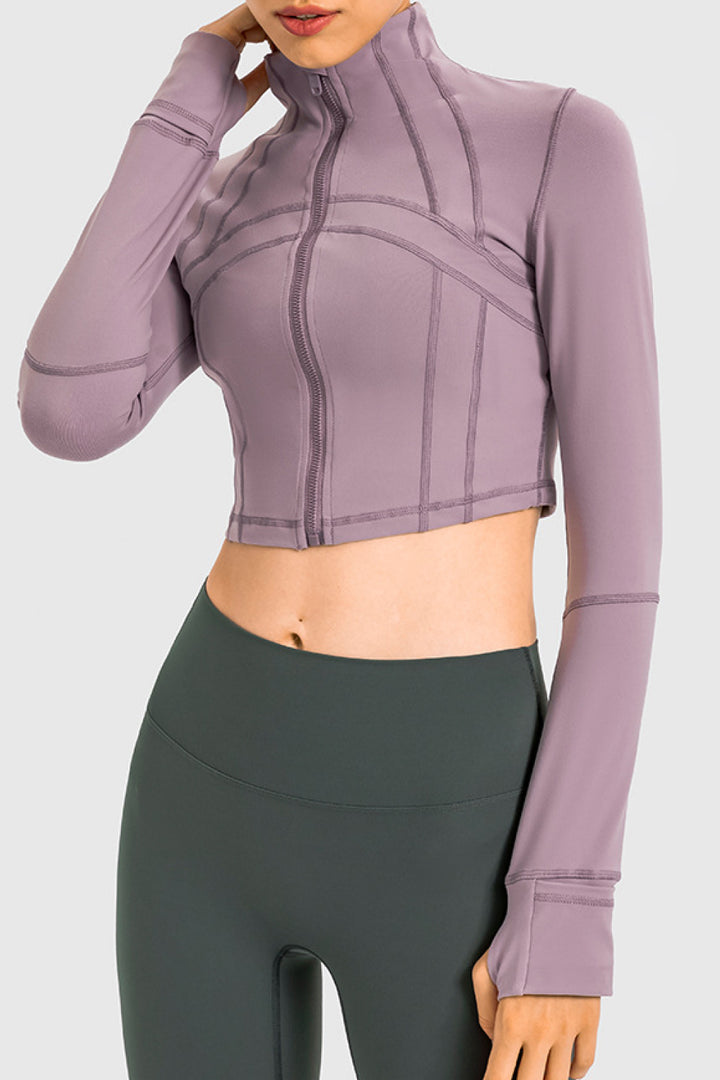 Zip Front Cropped Sports Jacket - 3IN SMART Shop  #