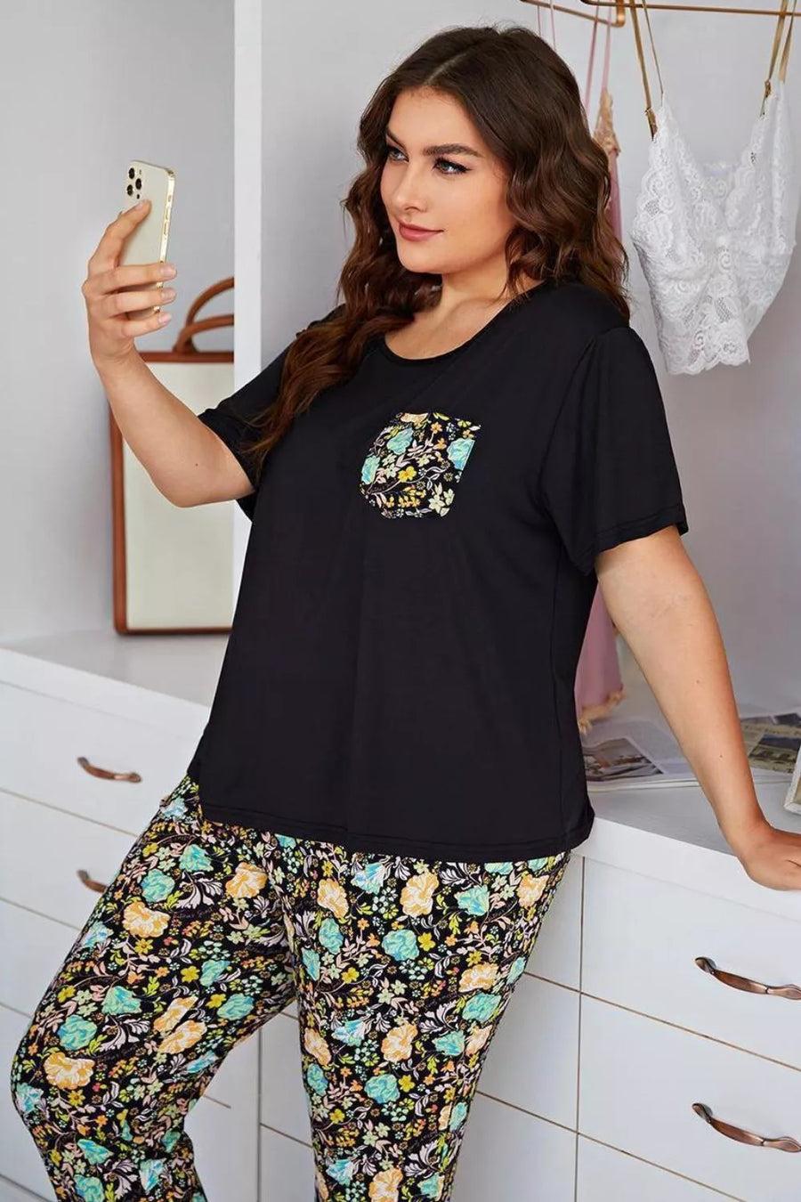 Plus Size Floral Pants Lounge Set - 3IN SMART Shop  #